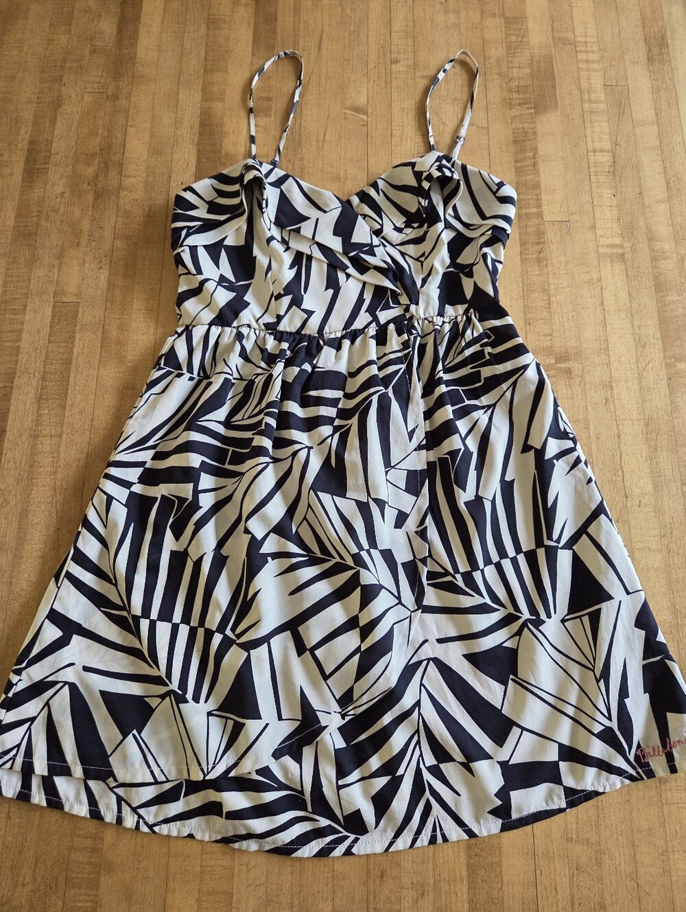 BILLABONG Women's Black & White Printed Lined Mini Dress - Spaghetti Strap S